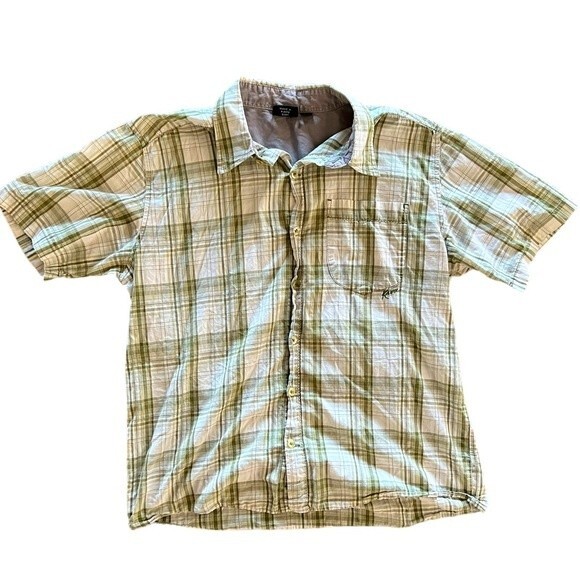 Kavu Green White Plaid Short Sleeve Button Front Shirt Men's size Medium - Picture 1 of 6